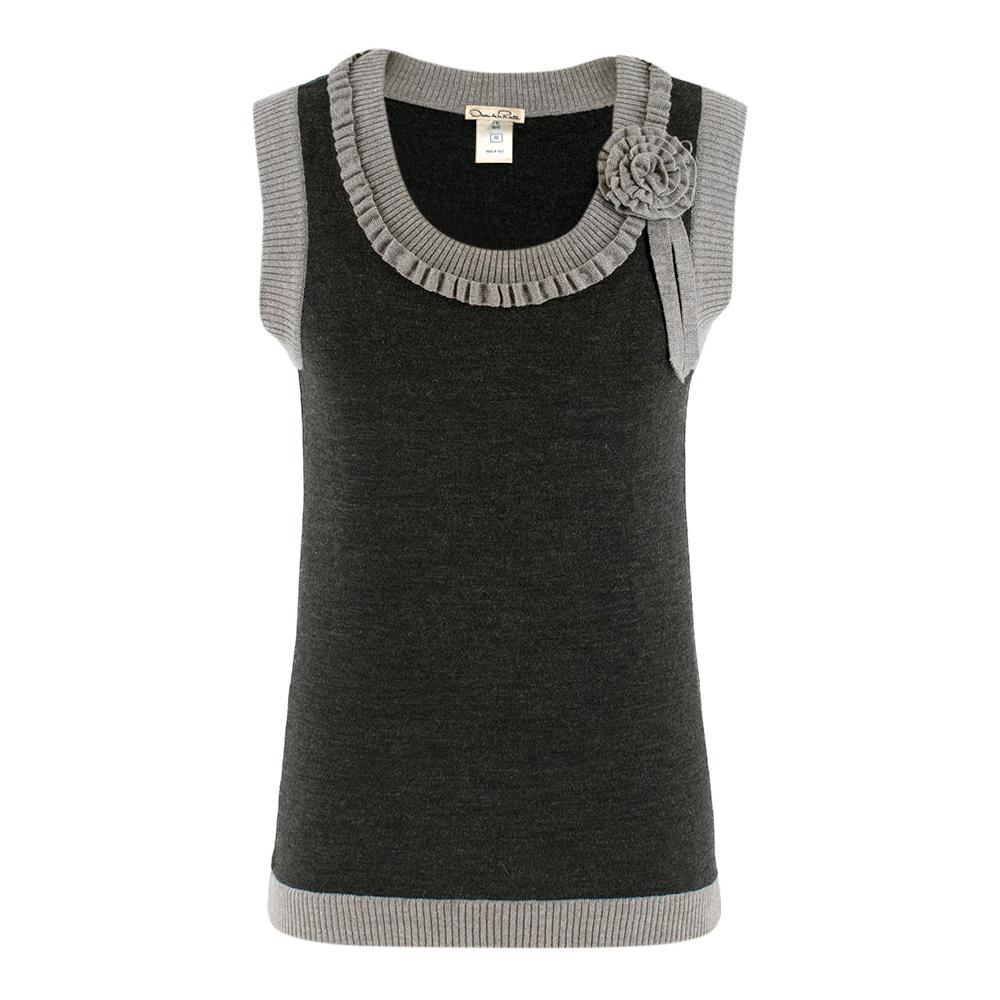 Oscar de la Renta Grey Wool Sleeveless Knit Top - Size XS For Sale