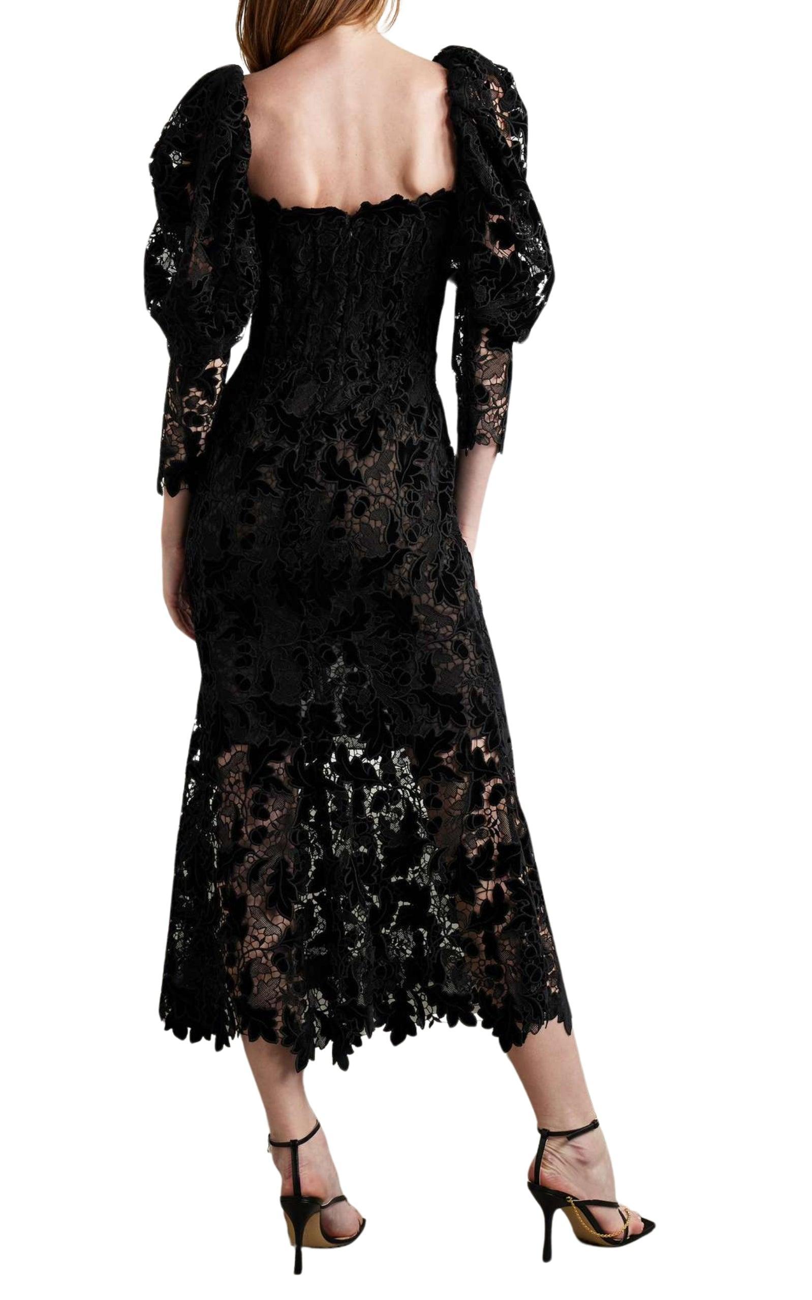Oscar de la Renta Guipure-Spitzen-Midikleid Größe US 10 (Schwarz) im Angebot