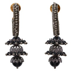 Oscar de la Renta Gunmetal Tone Tiered Drop Earrings