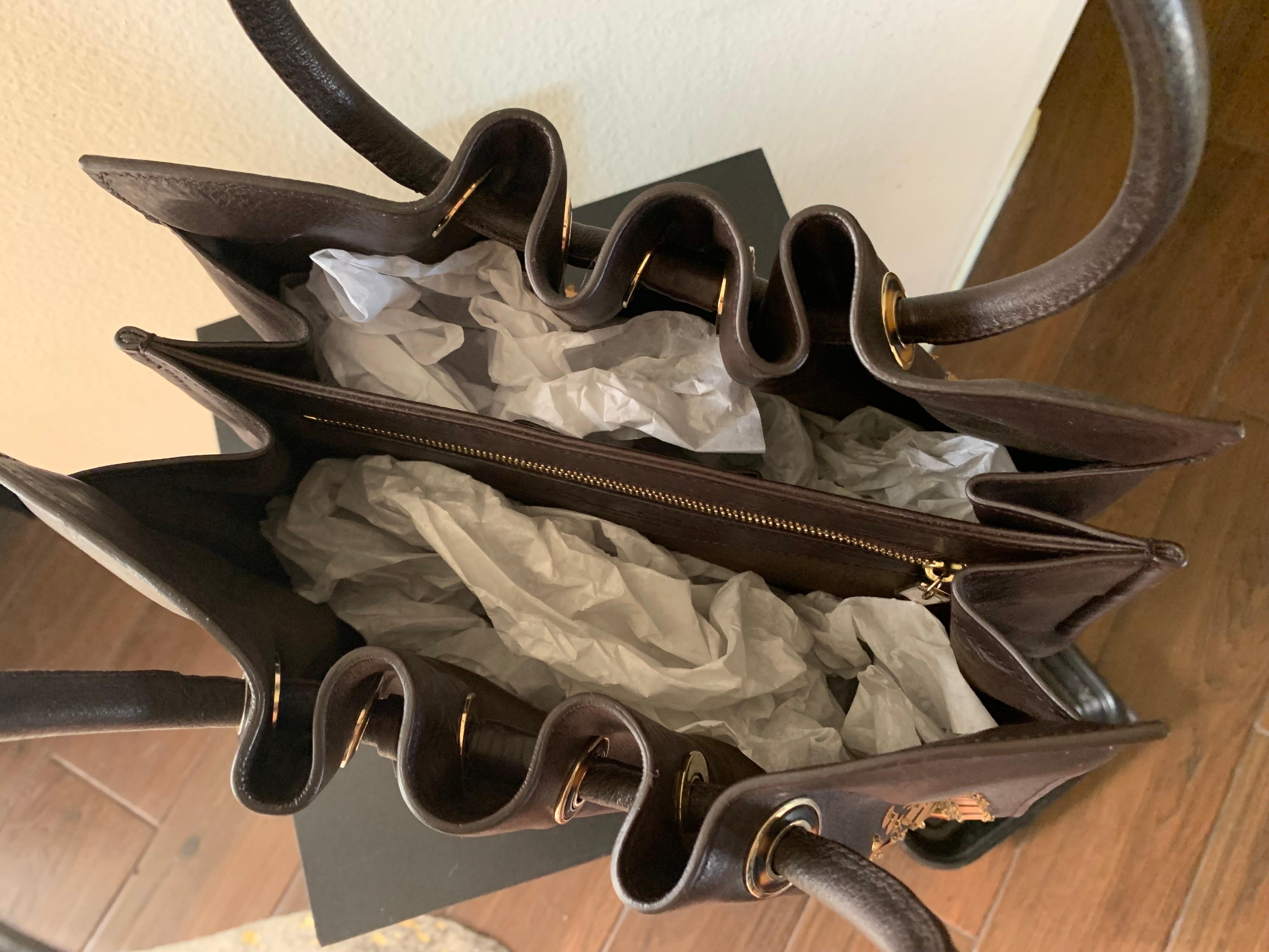 Oscar de la Renta Hand Beaded Brown Leather Handbag, Italy. NWOT For Sale 4