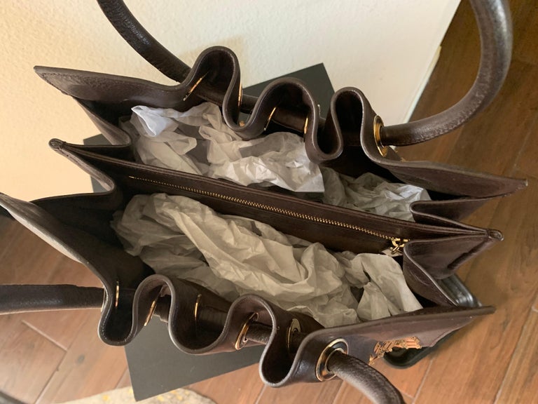Oscar de la Renta Hand Beaded Brown Leather Handbag, Italy. NWOT For Sale 5