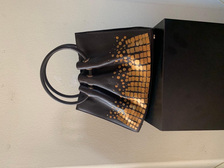Oscar de la Renta Hand Beaded Brown Leather Handbag, Italy. NWOT For Sale 3