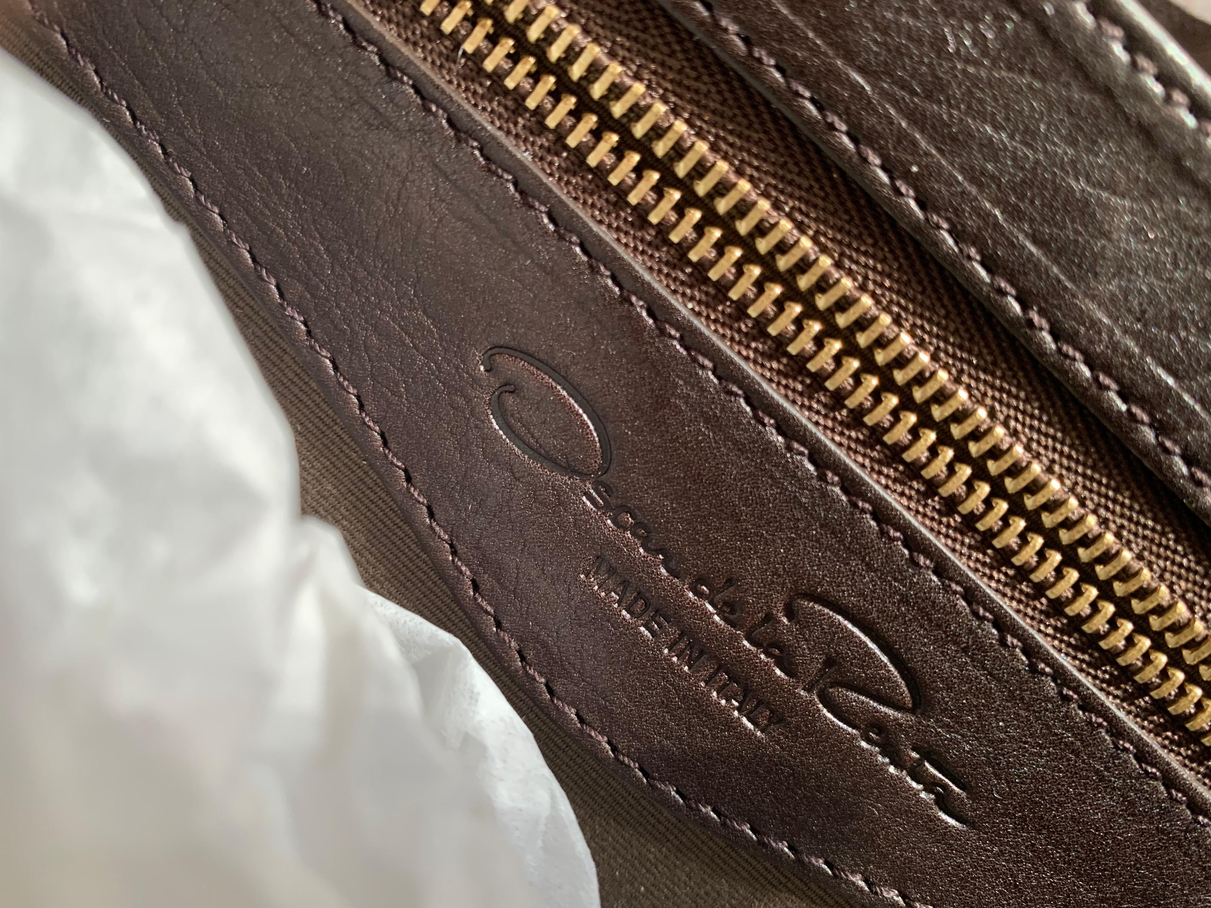 Oscar de la Renta Perlenbesetzte braune Lederhandtasche, Italien. NWOT im Angebot 4
