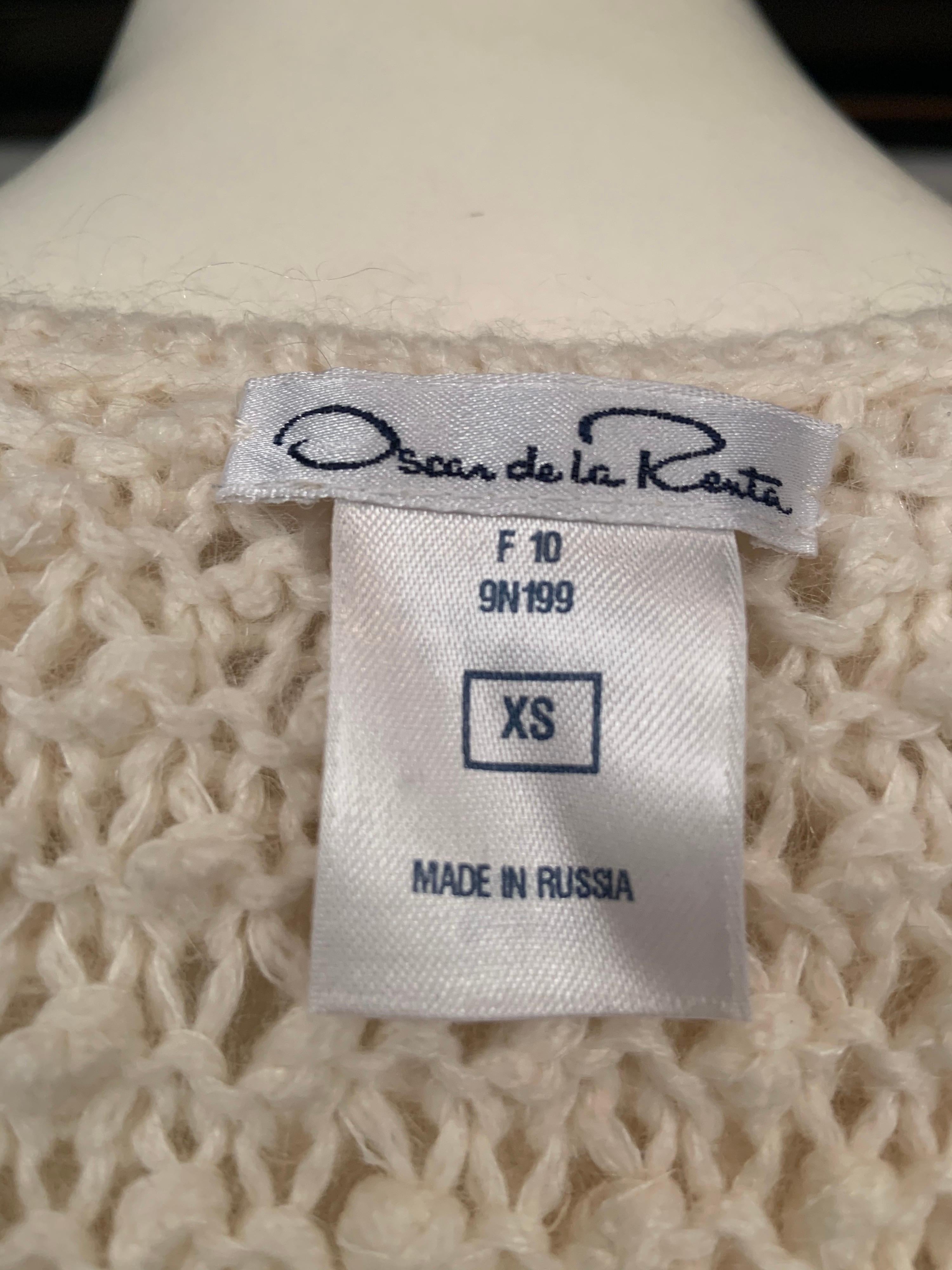 Oscar de la Renta Hand Knit Cream Cashmere/ Mohair Sweater Jacket Original Tags  1