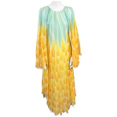 Oscar de la Renta Hand Painted Silk Chiffon Fire Bird Caftan