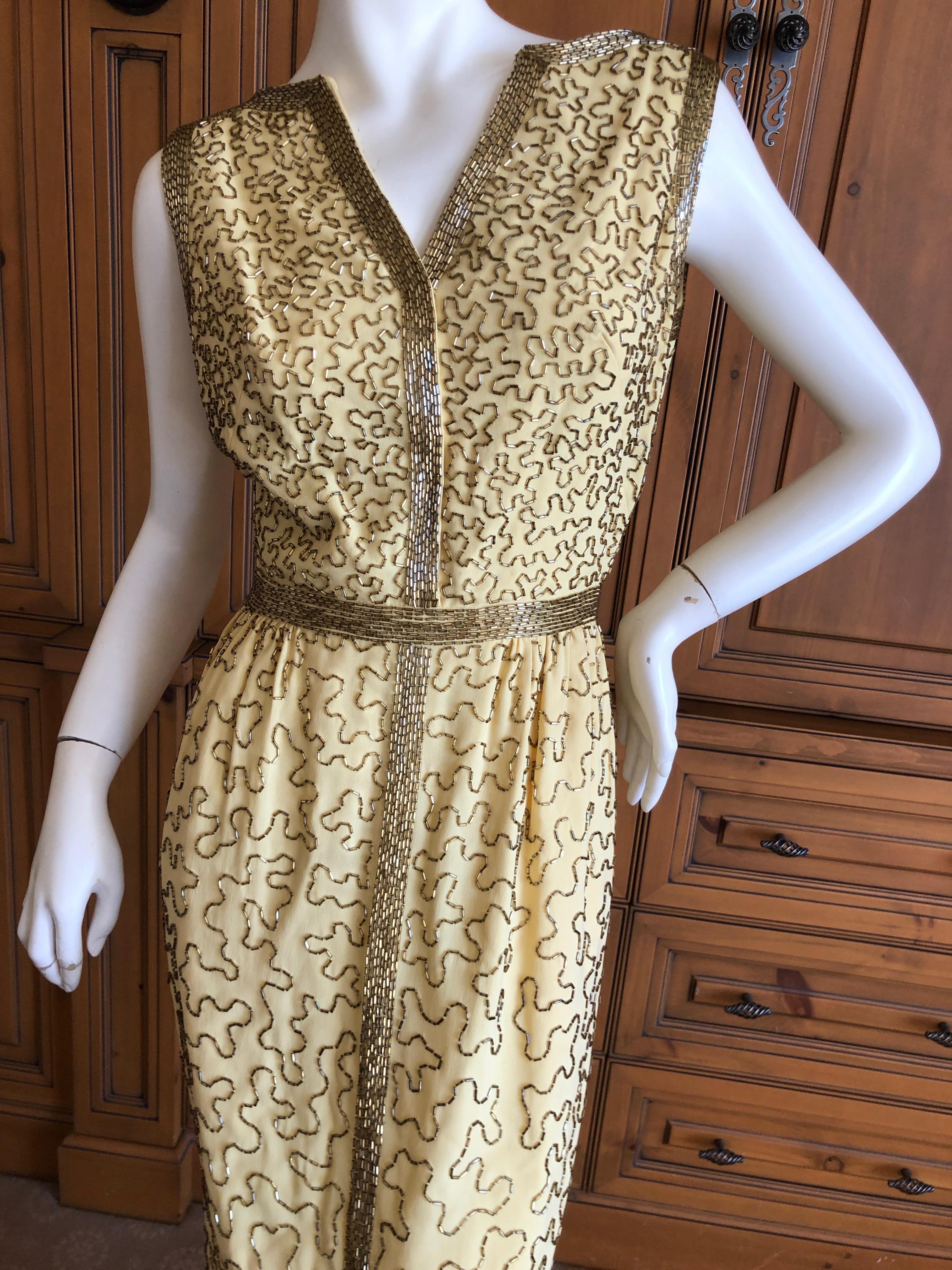 Oscar de la Renta Heavily Embellished Yellow Vintage 70's  Evening Dress  In Excellent Condition For Sale In Cloverdale, CA