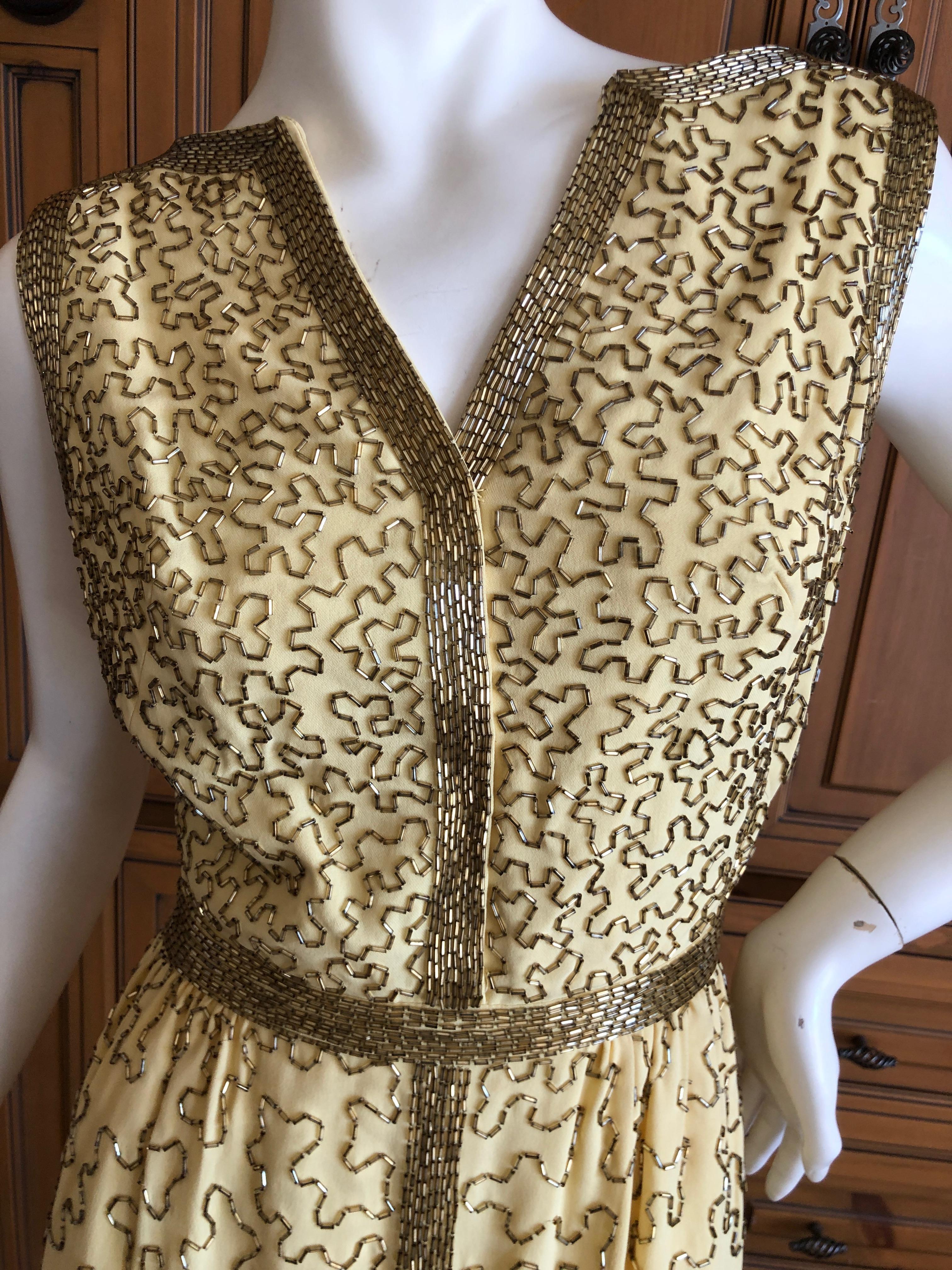 Women's Oscar de la Renta Heavily Embellished Yellow Vintage 70's  Evening Dress  For Sale