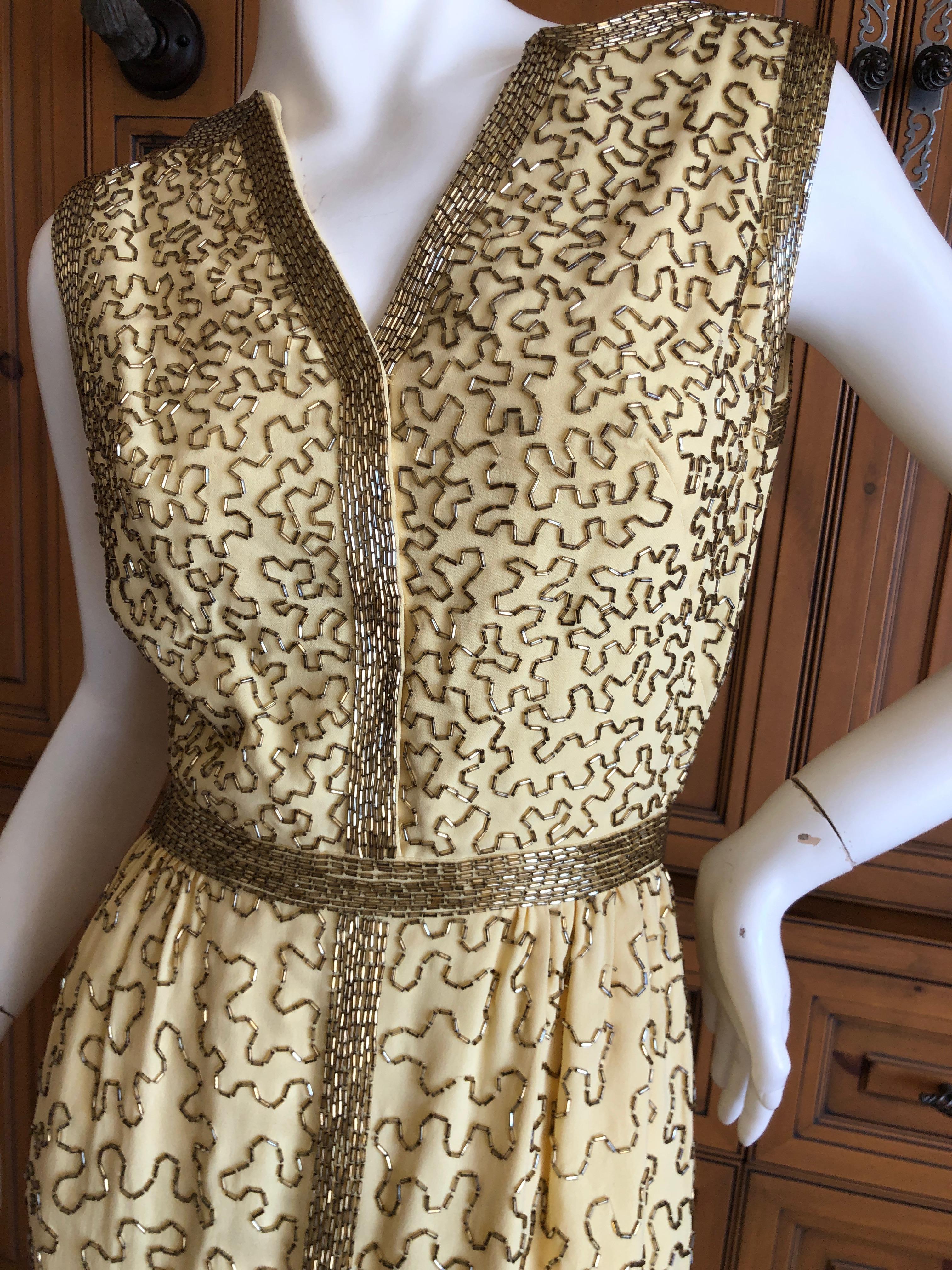 Oscar de la Renta Heavily Embellished Yellow Vintage 70's  Evening Dress  For Sale 1