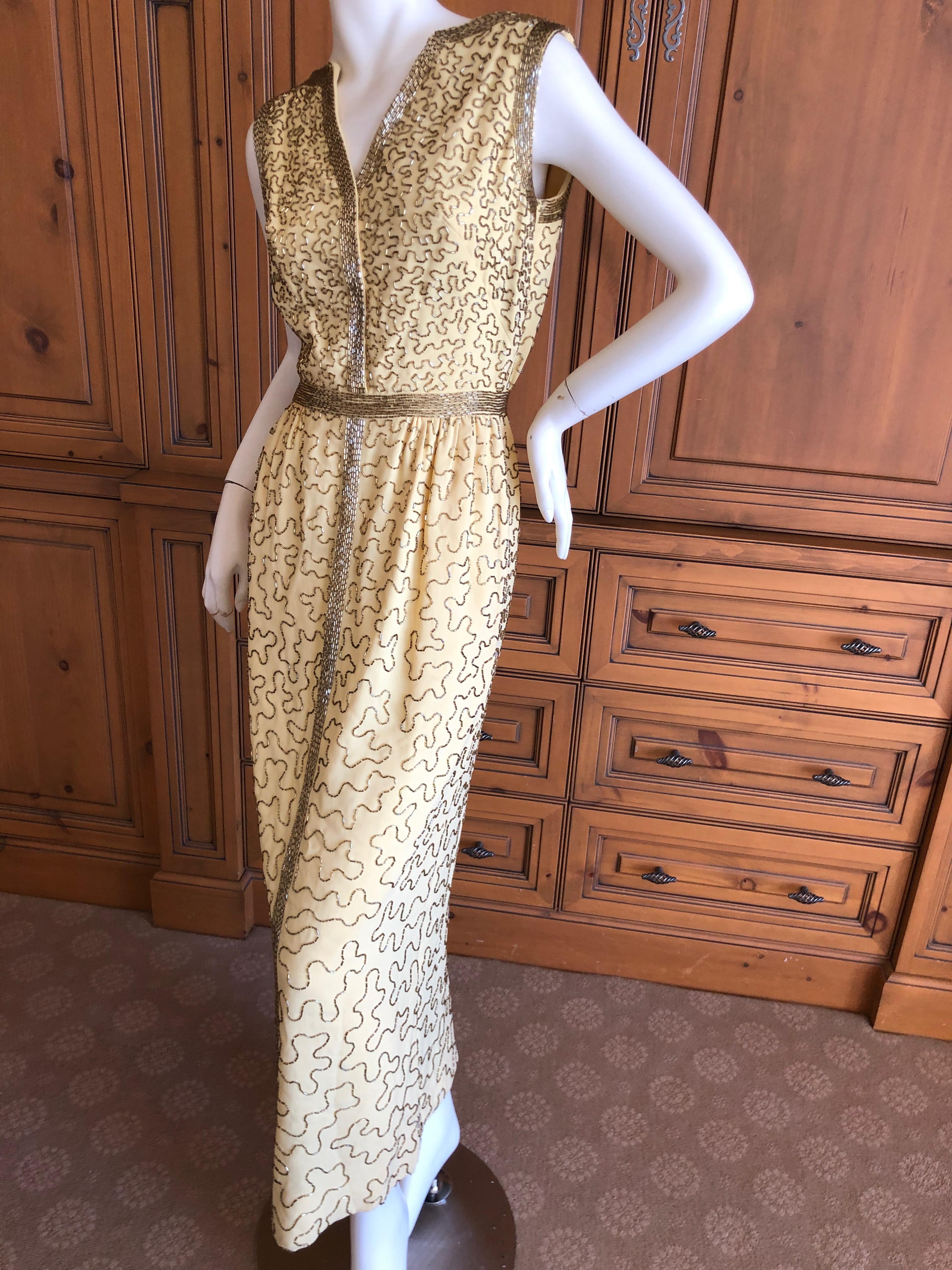 Oscar de la Renta Heavily Embellished Yellow Vintage 70's  Evening Dress  For Sale 2