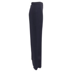 Oscar De La Renta High-Waisted Wide-Leg Trousers in Navy Blue Silk