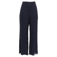 Oscar De La Renta High-Waisted Wide-Leg Trousers in Navy Blue Silk