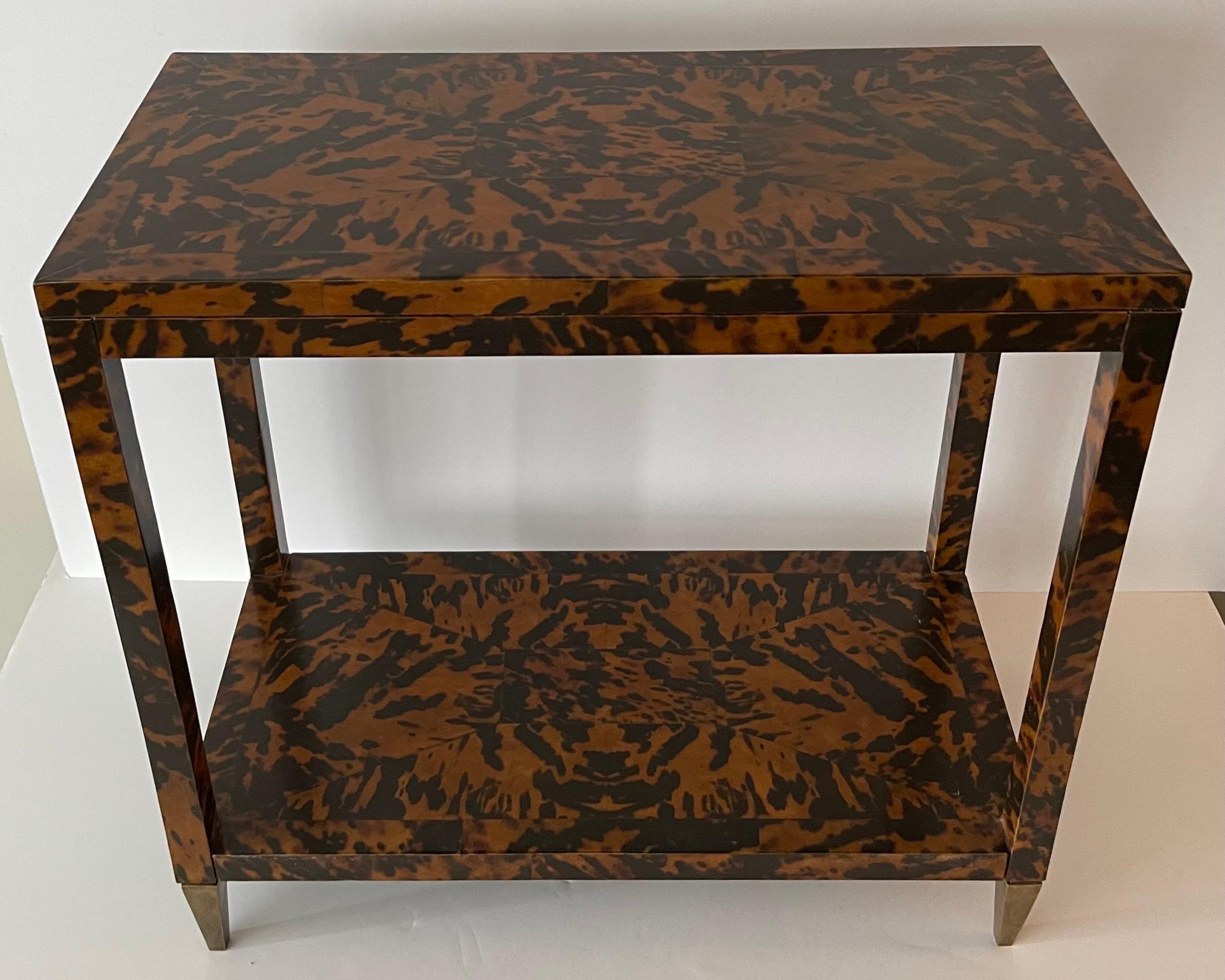 Contemporary Oscar de la Renta Home by Century Furniture Co. Faux Tortoise & Brass Side Table