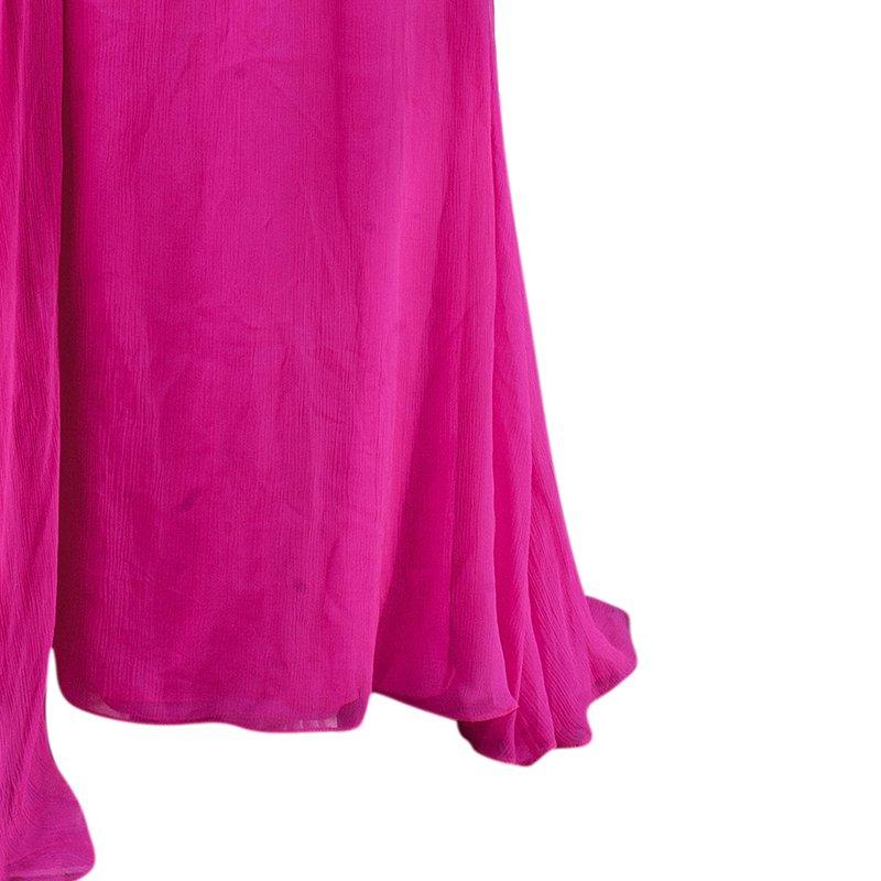 Oscar De La Renta Hot Pink Chiffon Belted Gown L 1