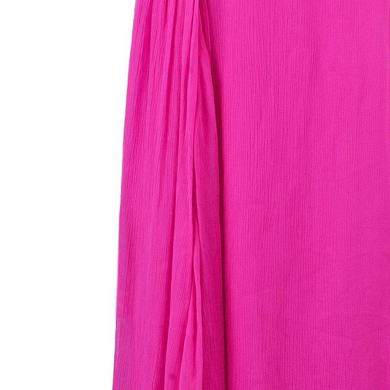 Oscar De La Renta Hot Pink Chiffon Belted Gown L For Sale at 1stDibs