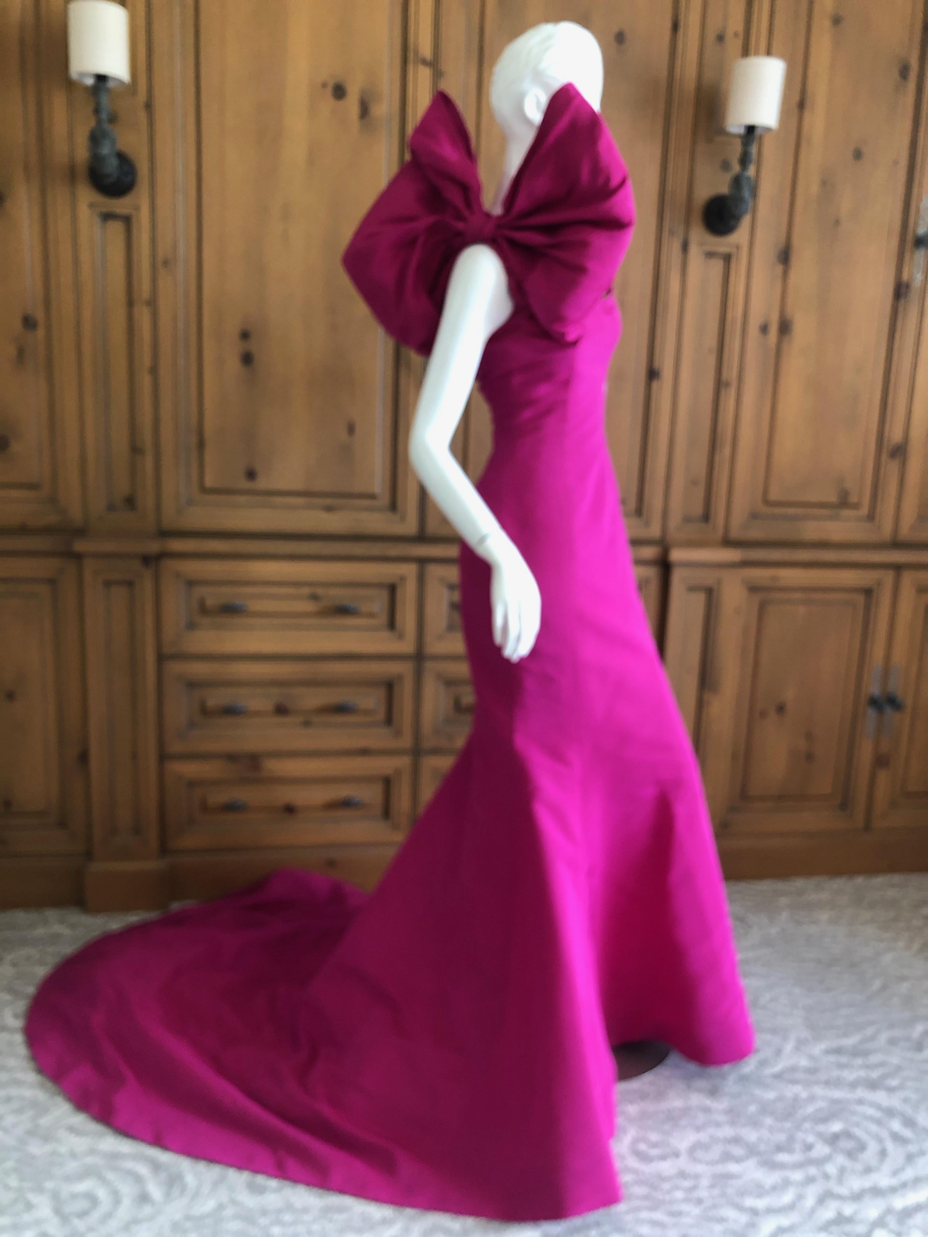 Oscar de la Renta Hot Pink Vintage Mermaid Dress w Inner Corset  and Long Train For Sale 5