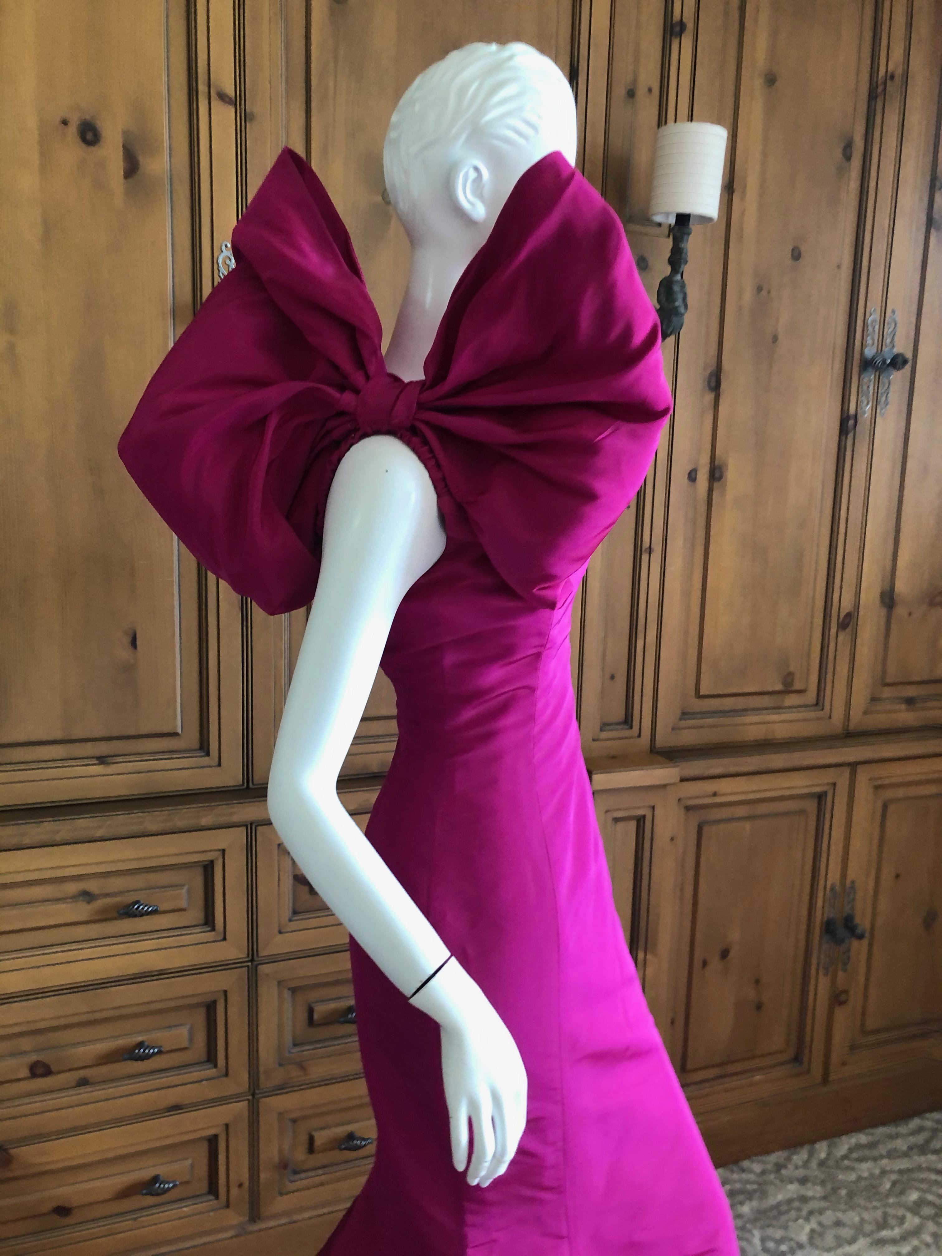 Oscar de la Renta Hot Pink Vintage Mermaid Dress w Inner Corset  and Long Train For Sale 6