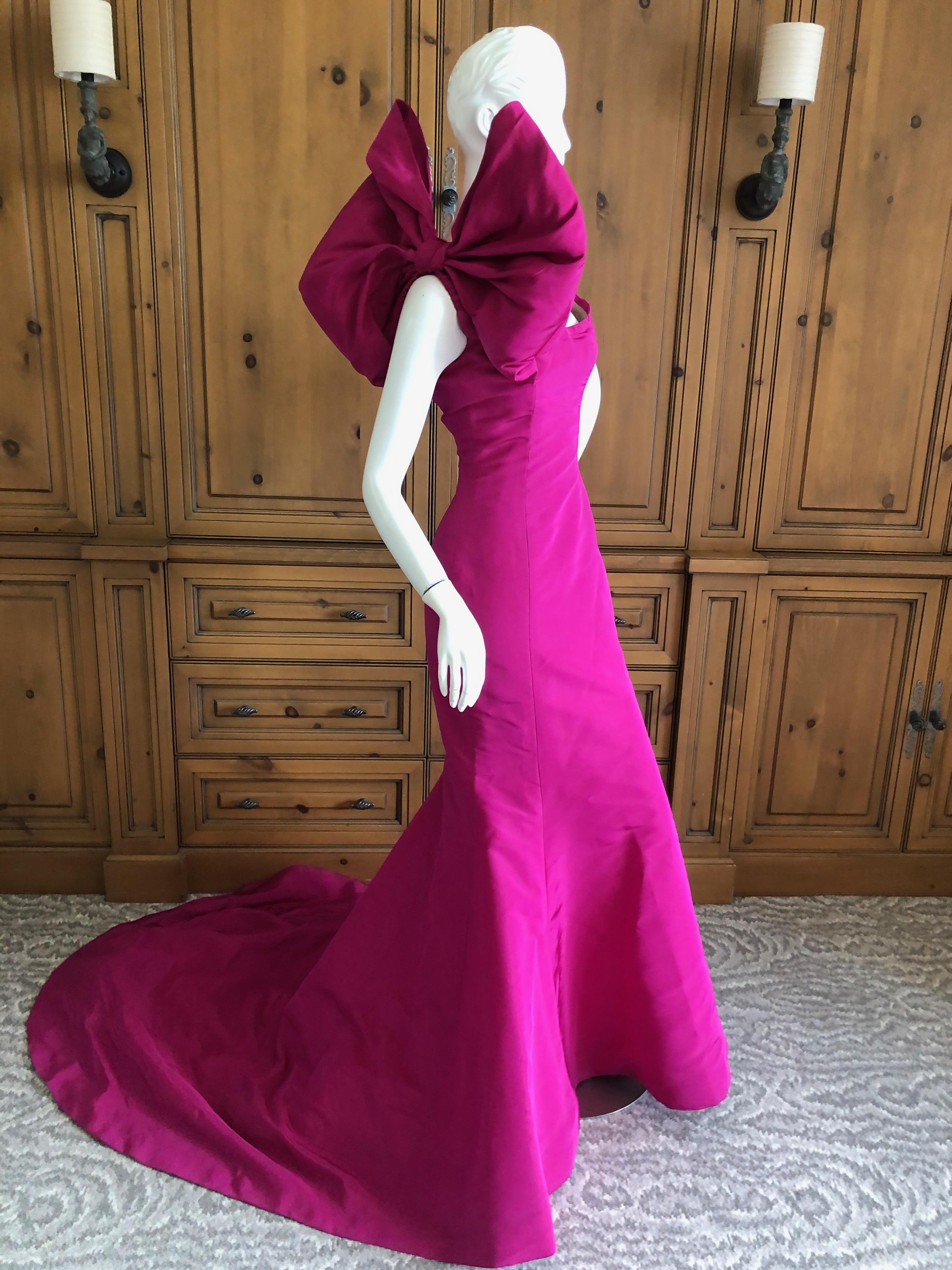 Oscar de la Renta Hot Pink Vintage Mermaid Dress w Inner Corset  and Long Train For Sale 7