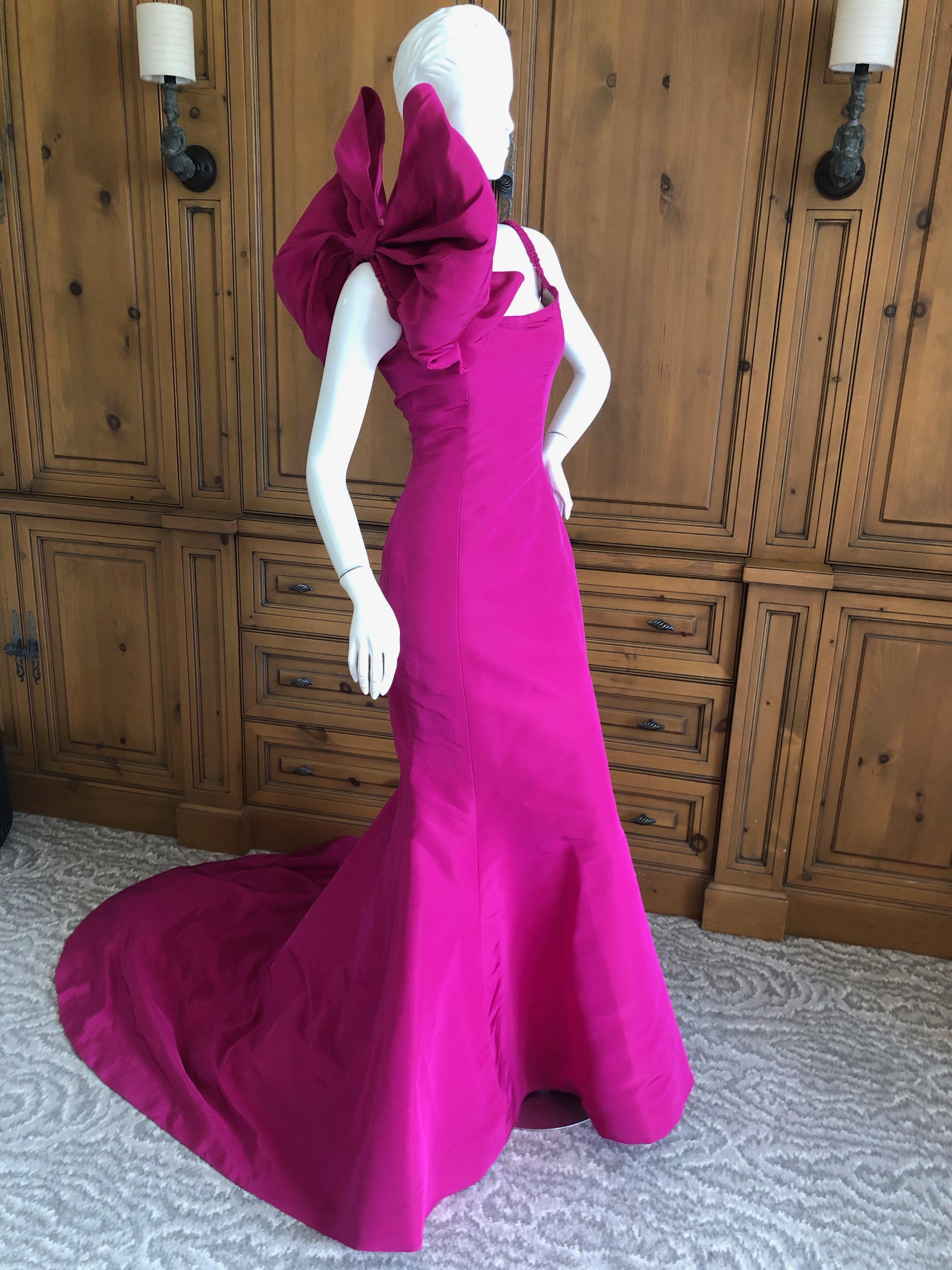 Oscar de la Renta Hot Pink Vintage Mermaid Dress w Inner Corset  and Long Train For Sale 8