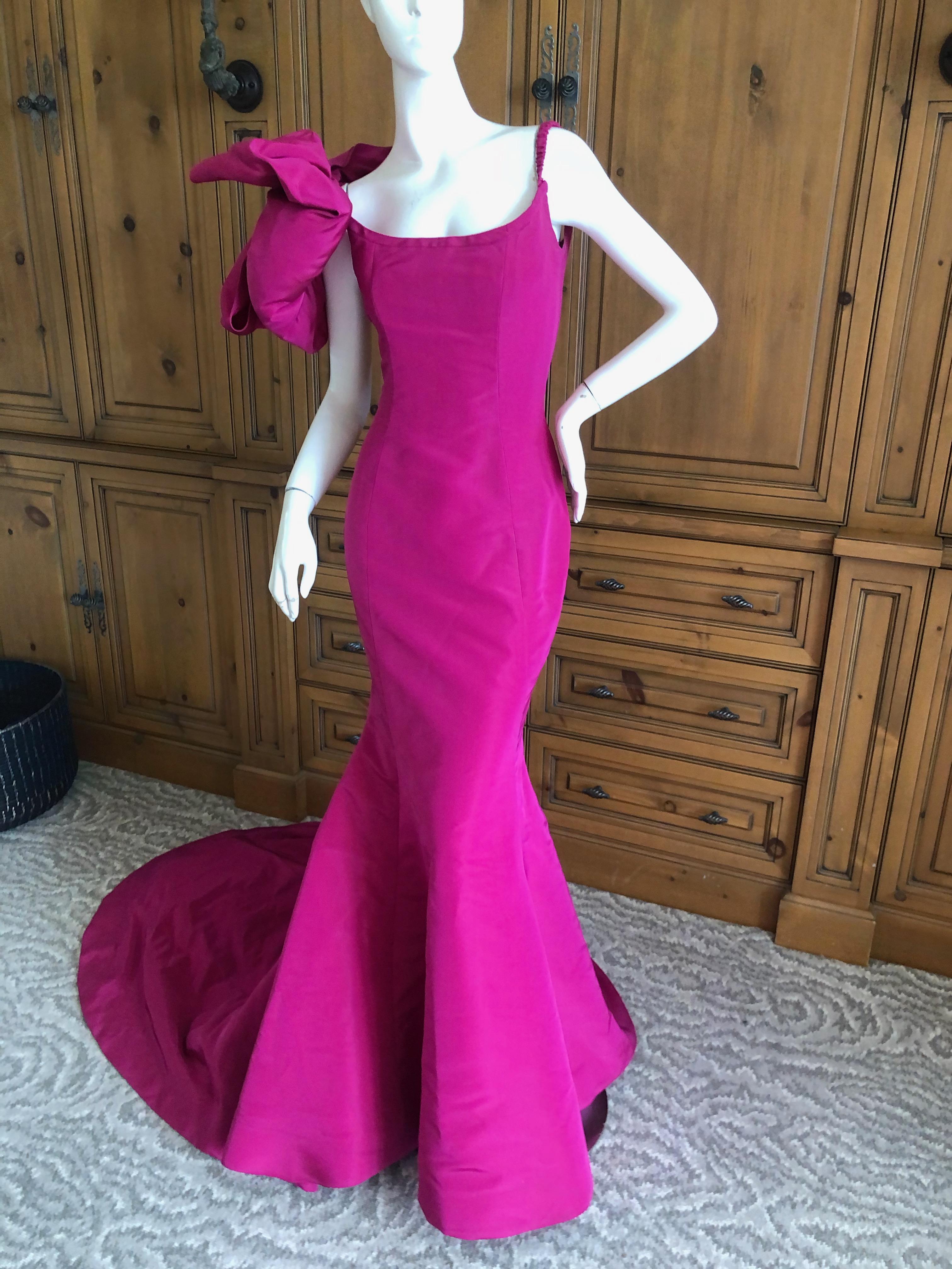 Oscar de la Renta Hot Pink Vintage Mermaid Dress w Inner Corset  and Long Train For Sale 10