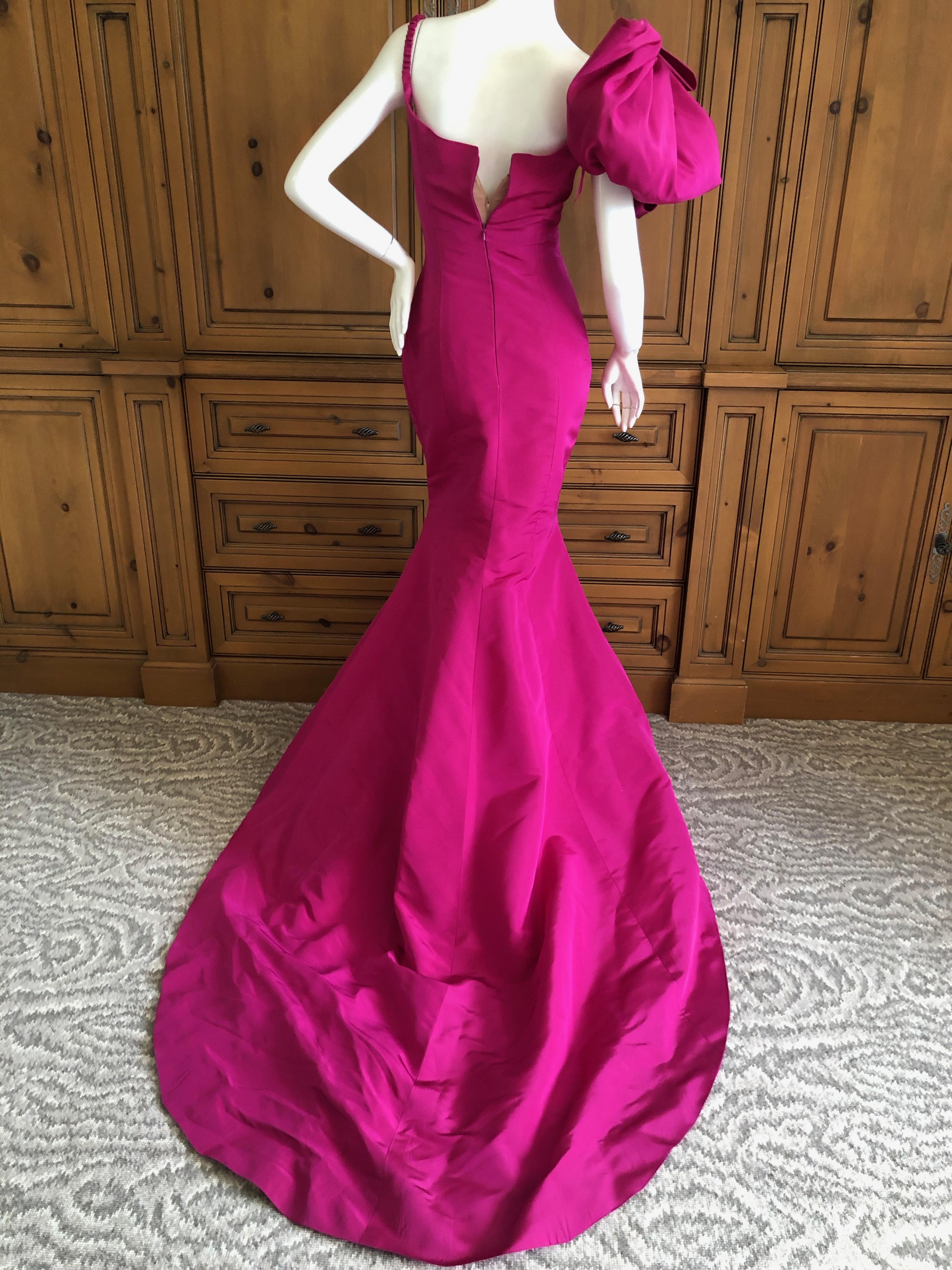 Oscar de la Renta Hot Pink Vintage Mermaid Dress w Inner Corset  and Long Train For Sale 11