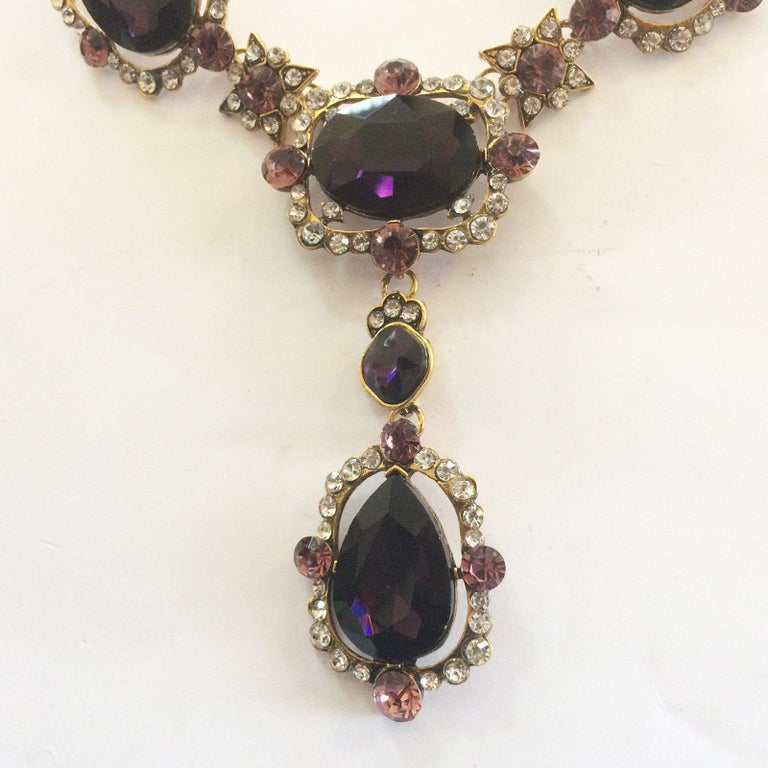 Oscar De La Renta Huge Necklace with Amethyst glass and crystal For ...