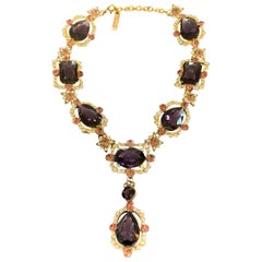 Vintage Oscar De La Renta Huge Necklace with Amethyst glass and crystal
