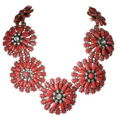 Oscar de la Renta Huge Signed Coral Floral Necklace