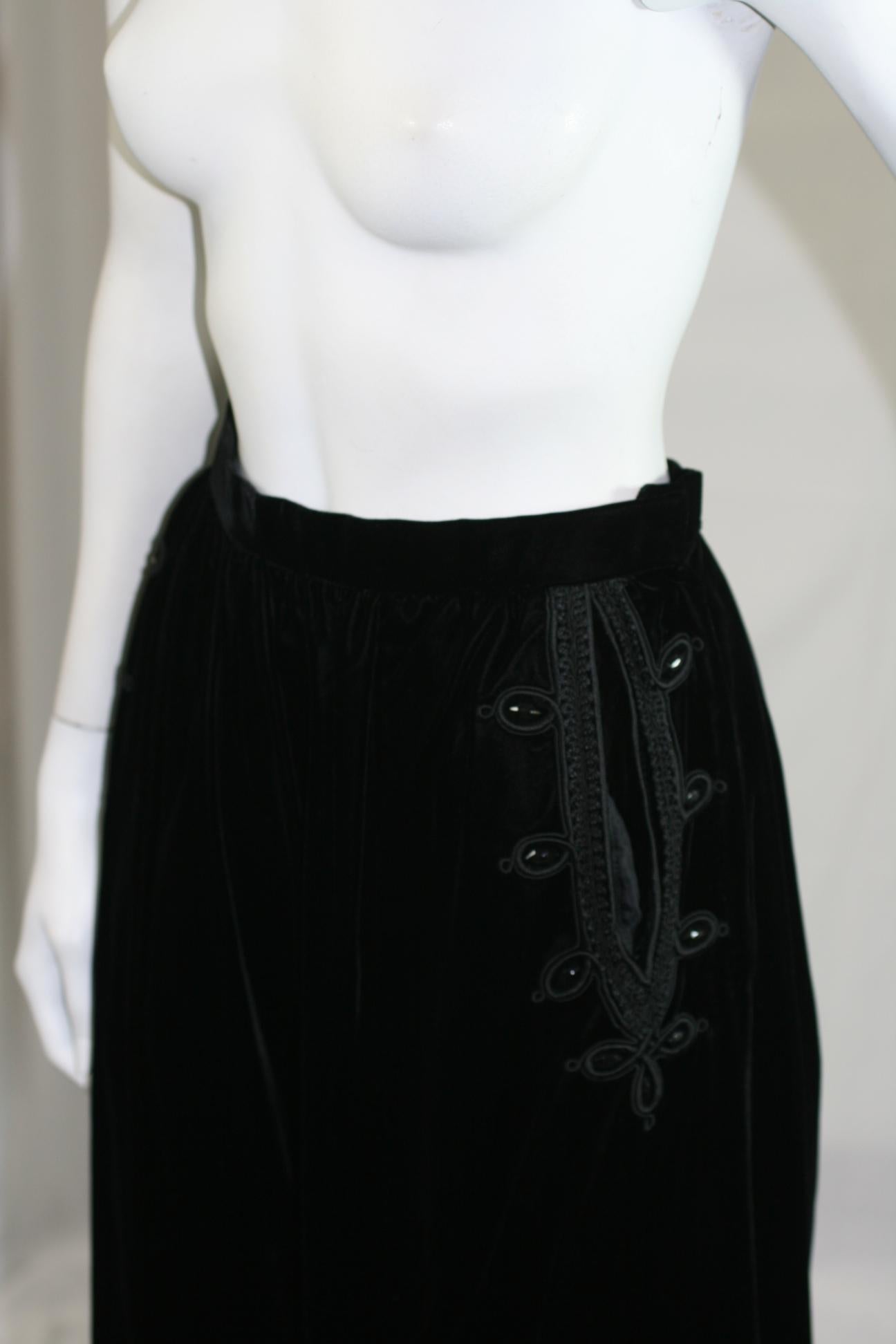 Black Oscar de la Renta Hussar Style Velvet Skirt For Sale