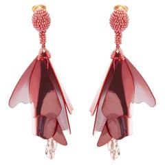 OSCAR DE LA RENTA Impatiens pink mirred beaded tassel statement clip on earrings