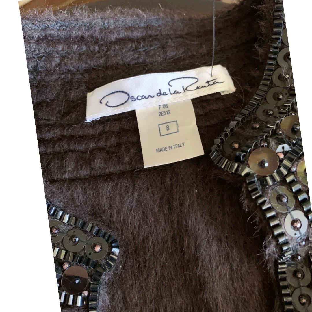 Oscar de la Renta Italy Brown Zip Jacket w/ Metal & Jewel Embellishments Size 8 For Sale 9