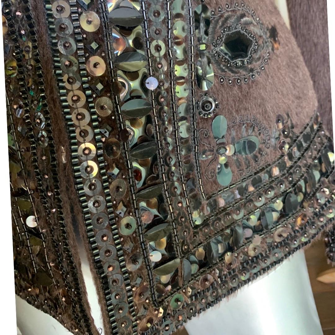 Oscar de la Renta Italy Brown Zip Jacket w/ Metal & Jewel Embellishments Size 8 For Sale 12