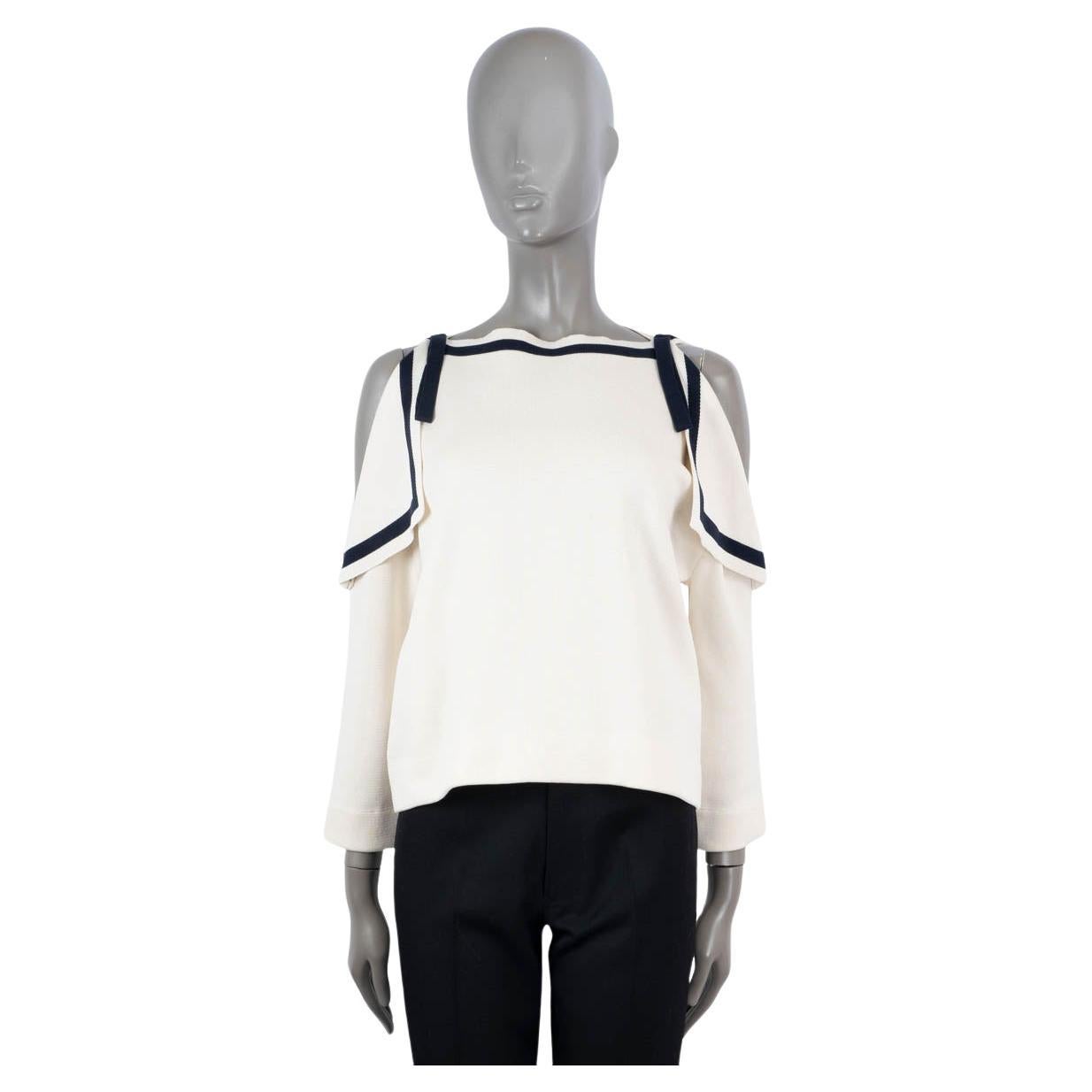 OSCAR DE LA RENTA ivory & blue silk COLD SHOULDER SAILOR KNIT Shirt S For Sale