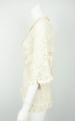 Oscar De La Renta Ivory Silk Crochet Top