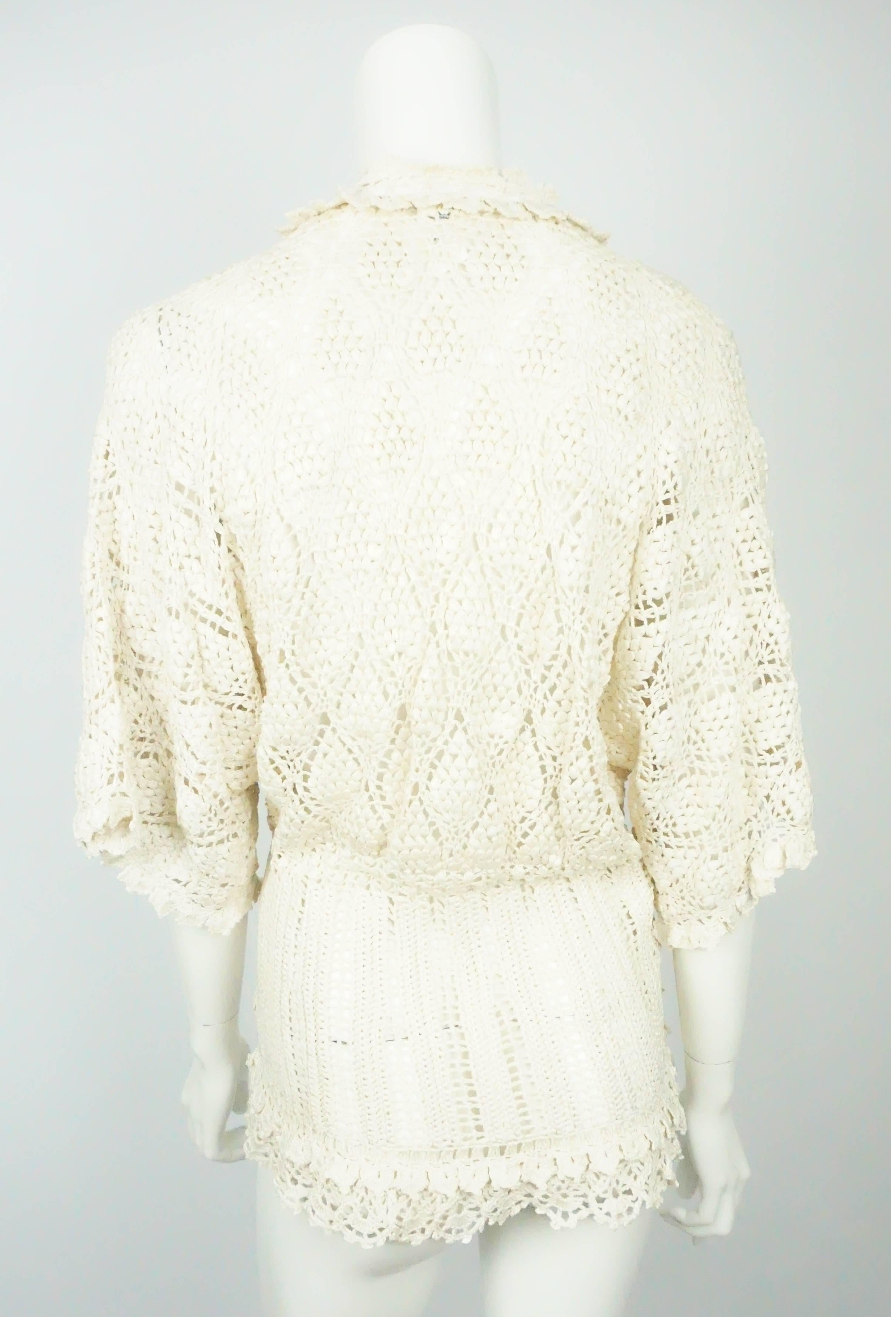 White Oscar De La Renta Ivory Silk Crochet Top 