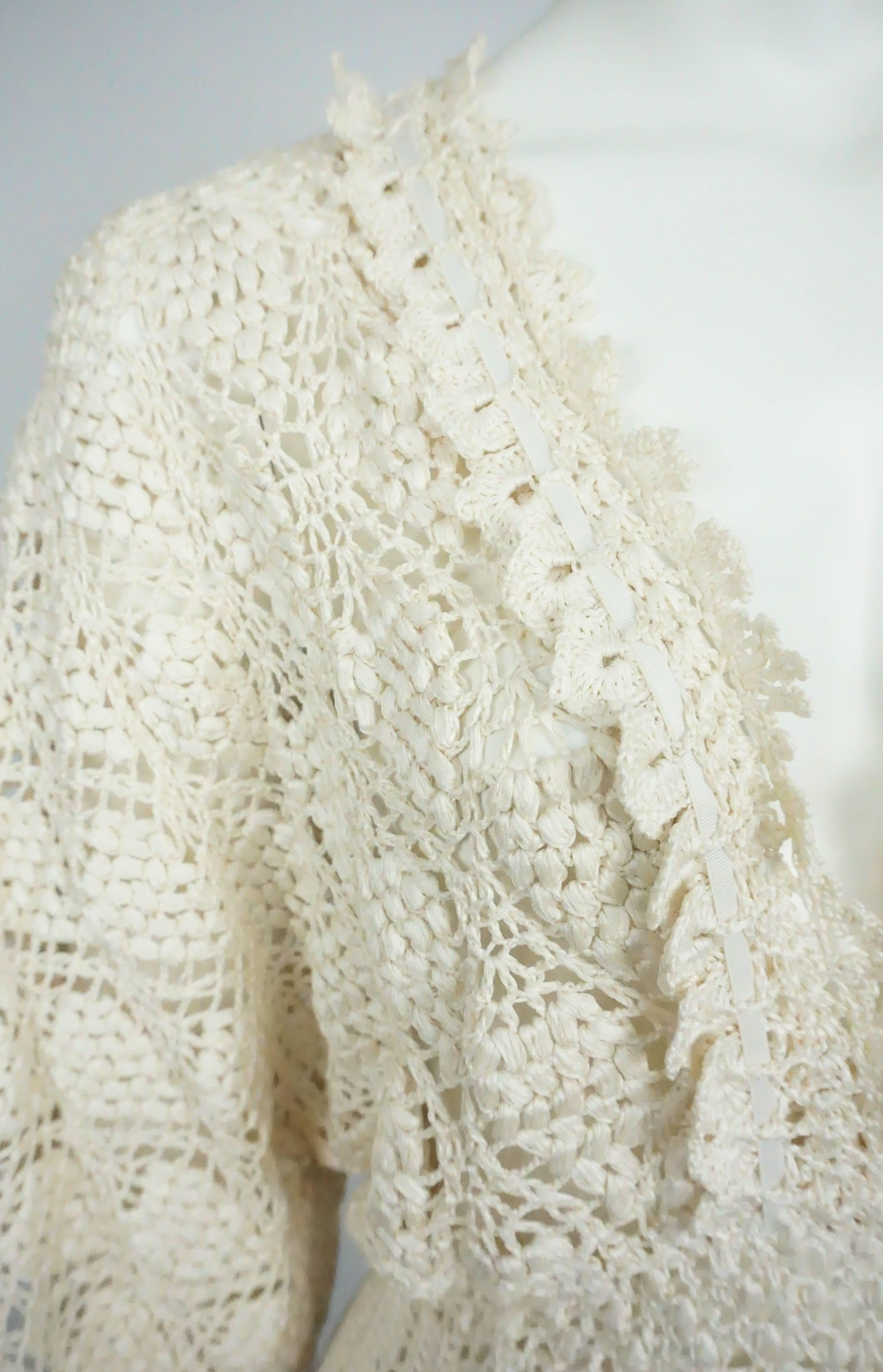 Women's Oscar De La Renta Ivory Silk Crochet Top 