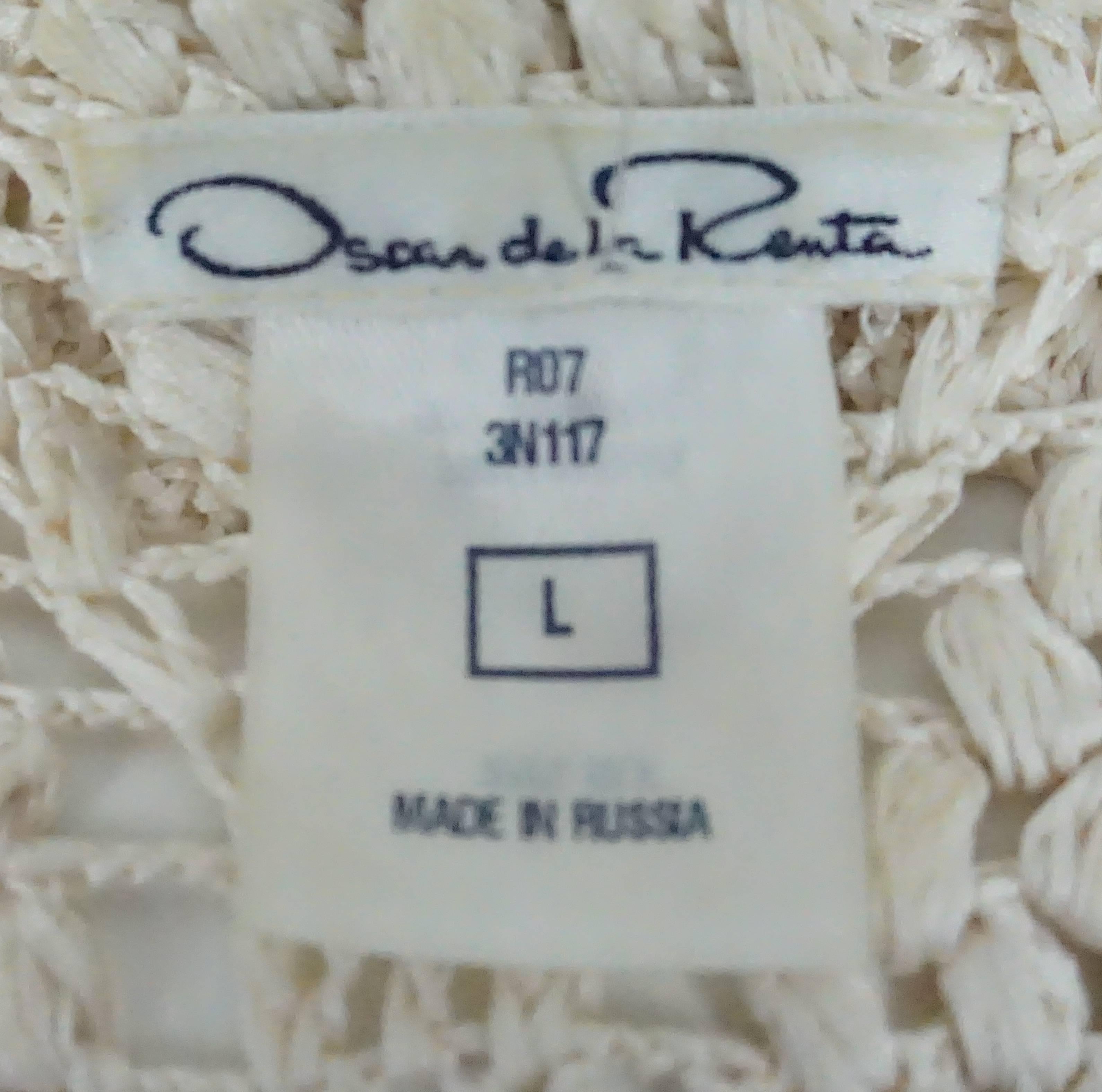 Oscar De La Renta Ivory Silk Crochet Top  3