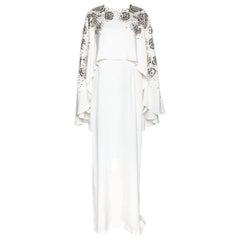 Oscar de la Renta Ivory Silk Sequin Embellished Cape Gown M