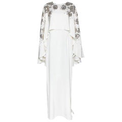Oscar de la Renta Ivory Silk Sequin Embellished Cape Gown M
