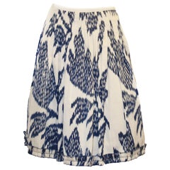 Oscar de la Renta Ivory & Sky Blue Pleated Skirt Size 6 US