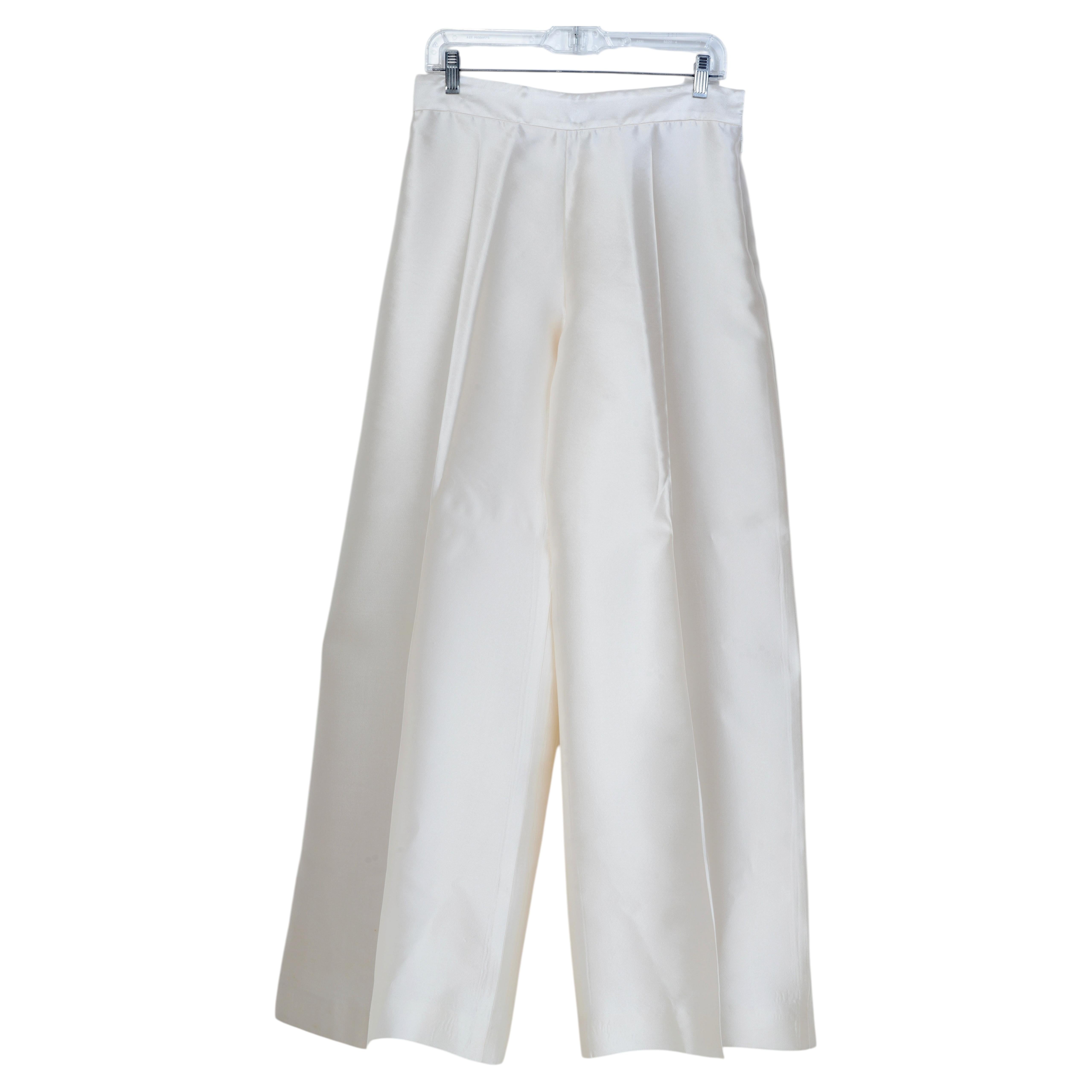 Pantalones palazzo de pierna ancha «Zibeline» de Oscar De La Renta, color marfil, 100 % seda. Nuevos y sin estrenar.
