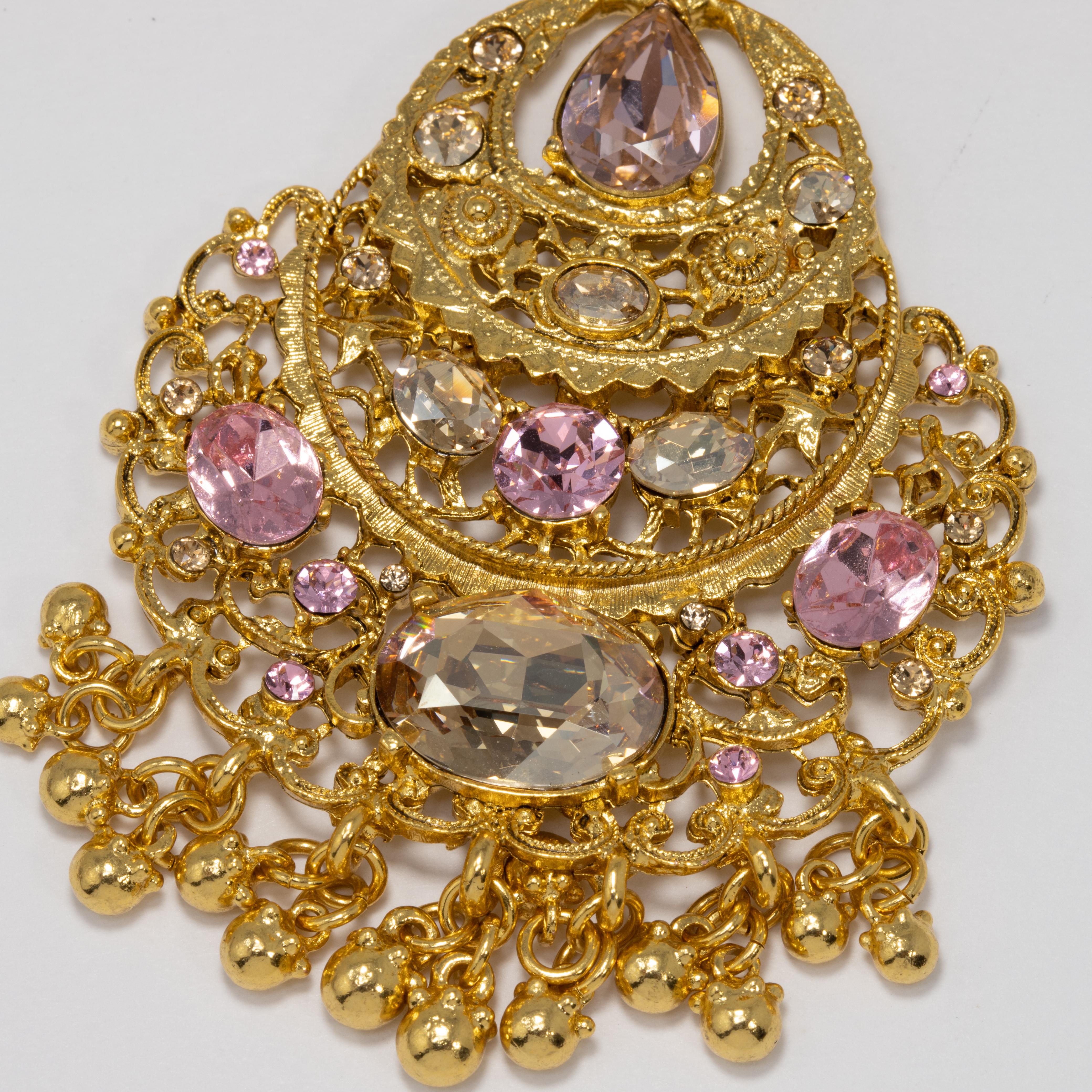 Collier de bijoux Oscar de la Renta en or, cristaux de rose et de topaze Neuf - En vente à Milford, DE