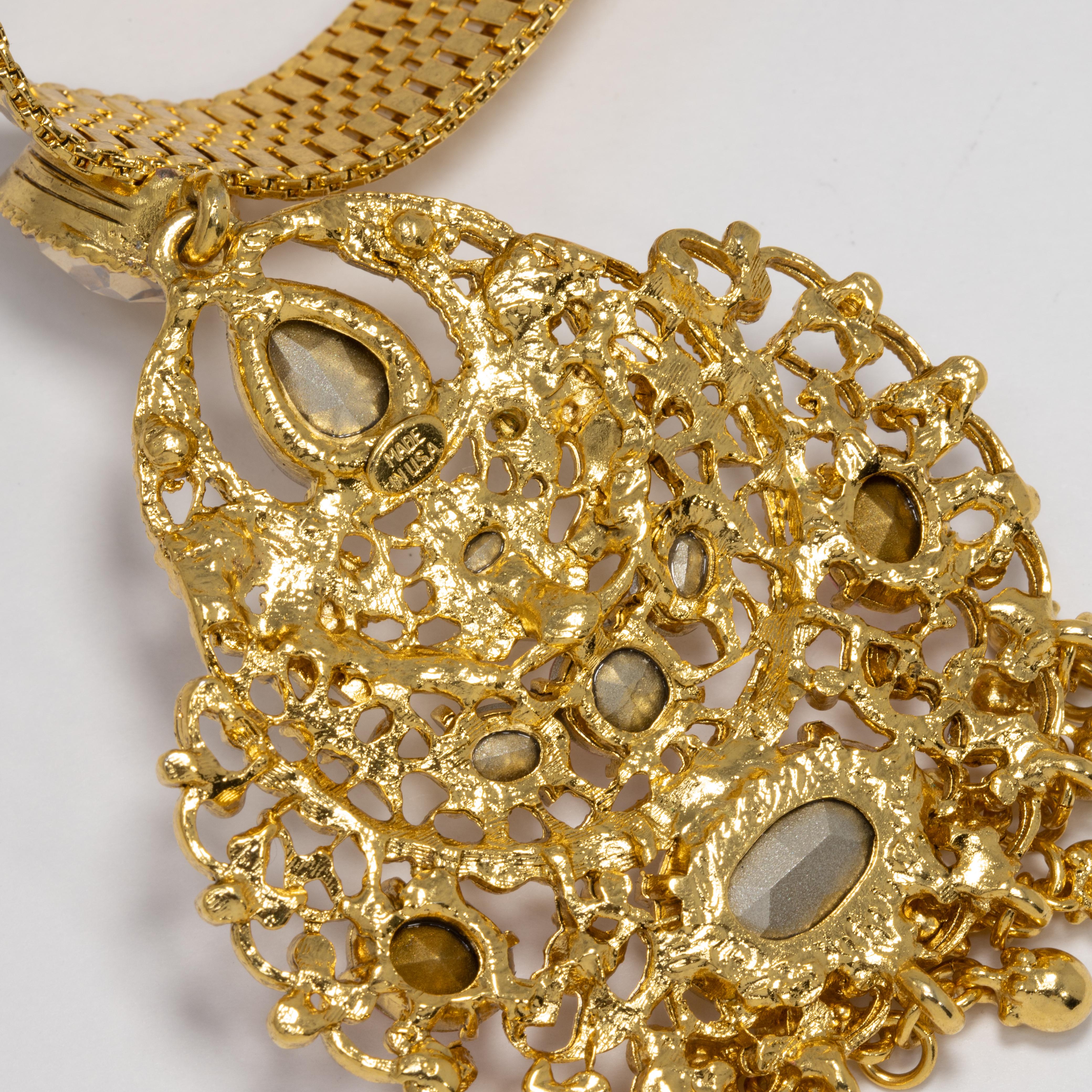 Collier de bijoux Oscar de la Renta en or, cristaux de rose et de topaze Unisexe en vente