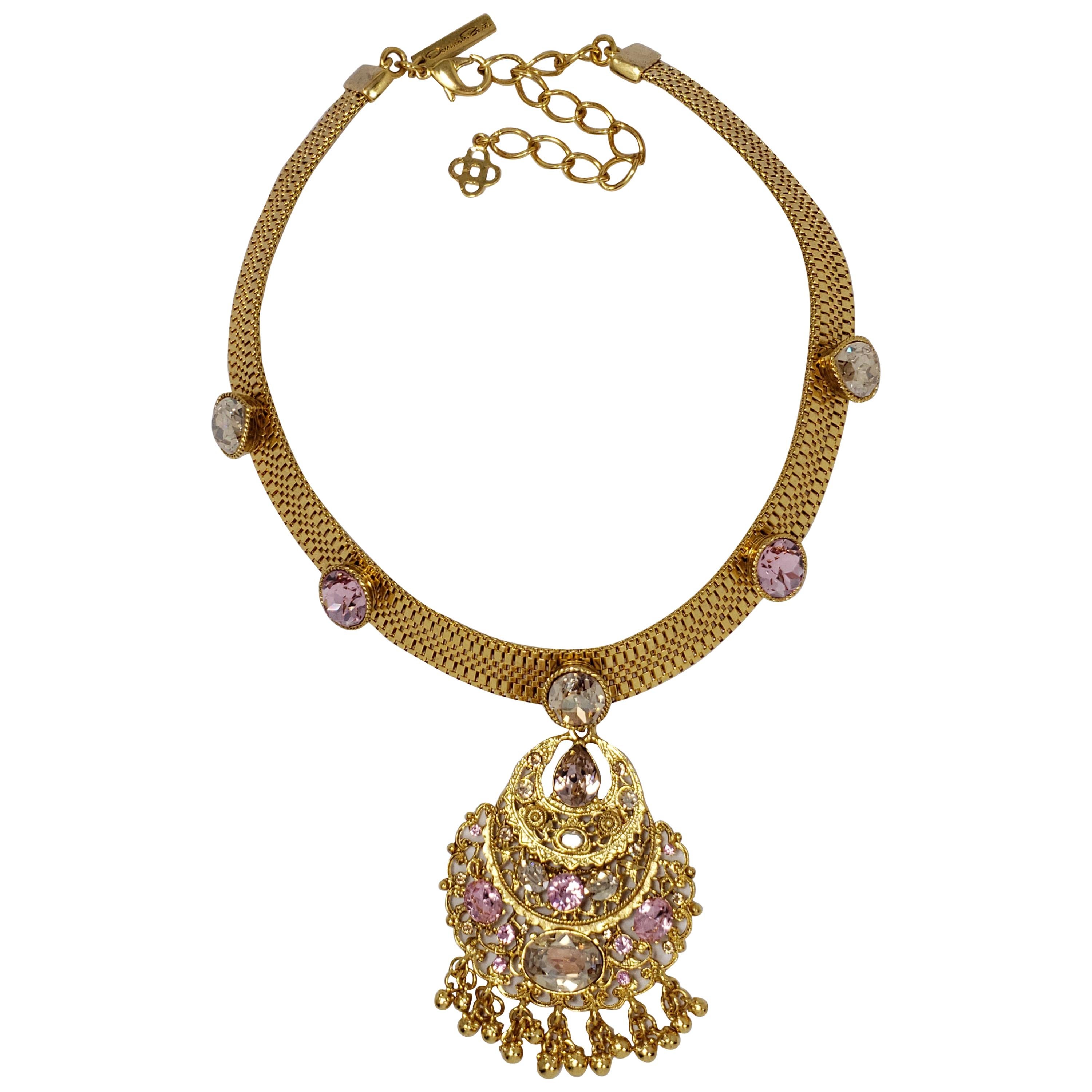 Oscar de la Renta Jeweled Collar Necklace in Gold, Rose and Topaz Crystals