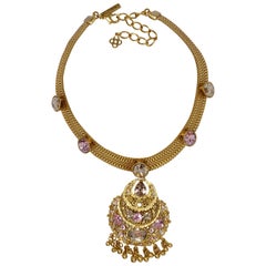 Collier de bijoux Oscar de la Renta en or, cristaux de rose et de topaze