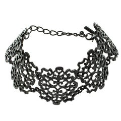 Oscar de la Renta Lace Filigree Black Coated Choker Necklace