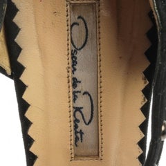 Oscar de la Renta Lace & Suede Platform Studded Peep Toe Zipper Sandals Size 38