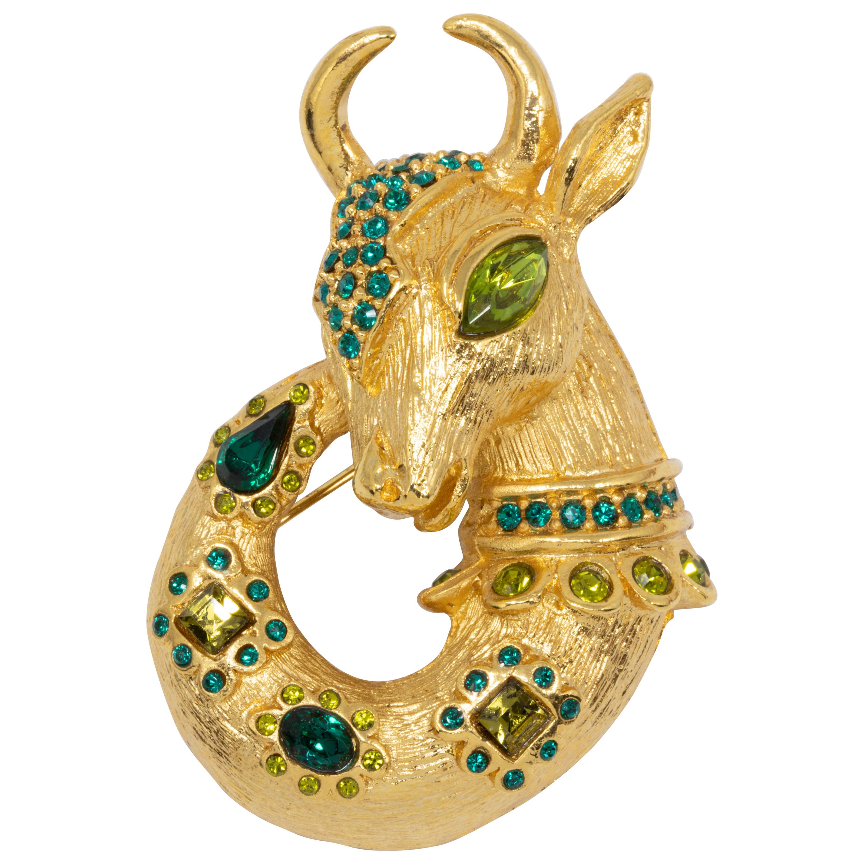 Oscar de la Renta Lane Mythological Fantasy Goat Pin, Brooch, Pendant in Gold For Sale