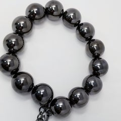 Oscar de la Renta Large Metallic Dark Gunmetal Beaded Statement Necklace