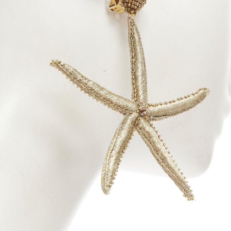 OSCAR DE LA RENTA Large Starfish gold bead embellished clip on earrings For Sale 1