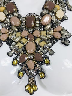 Oscar de la Renta Large Taupe & Tan Stone Statement Necklace with Tags